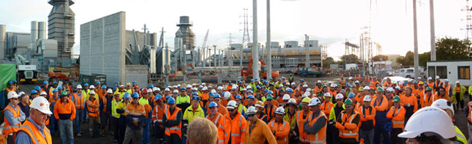 Power station construction workers on site